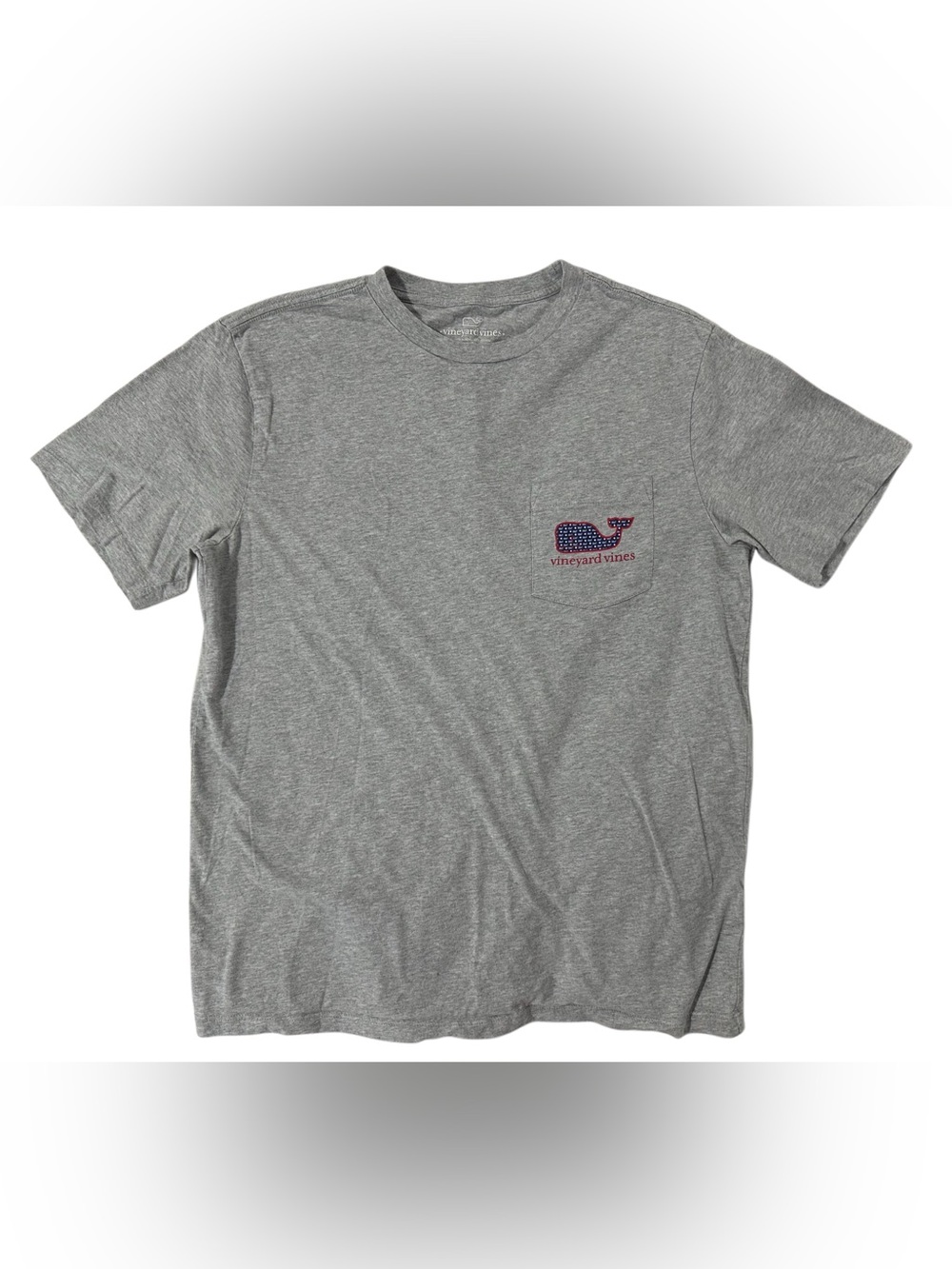 Vineyard Vines Patriotic Whale Pocket T Shirt Gray Cotton Men’s Small